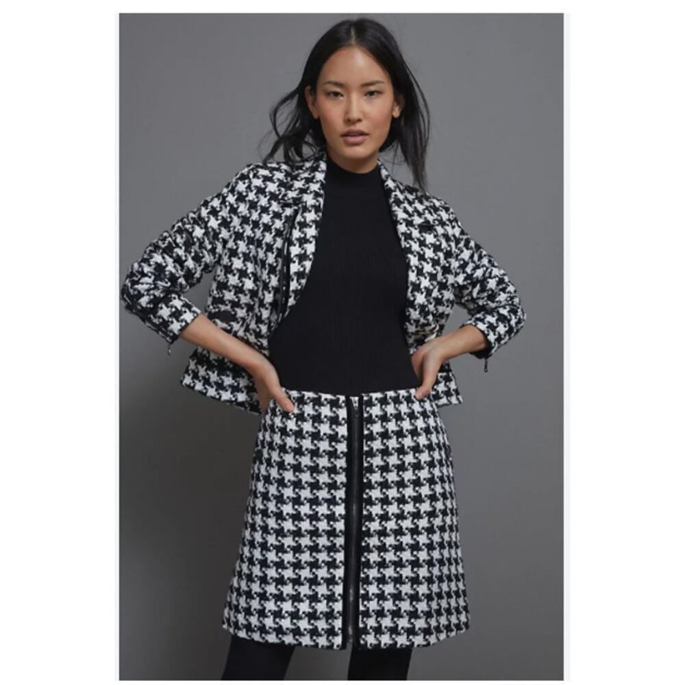 Anthropologie Evira Houndstooth Shine Mini Skirt Size 6
